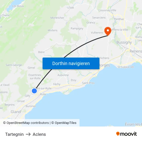 Tartegnin to Aclens map