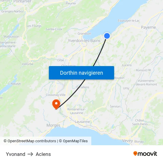 Yvonand to Aclens map