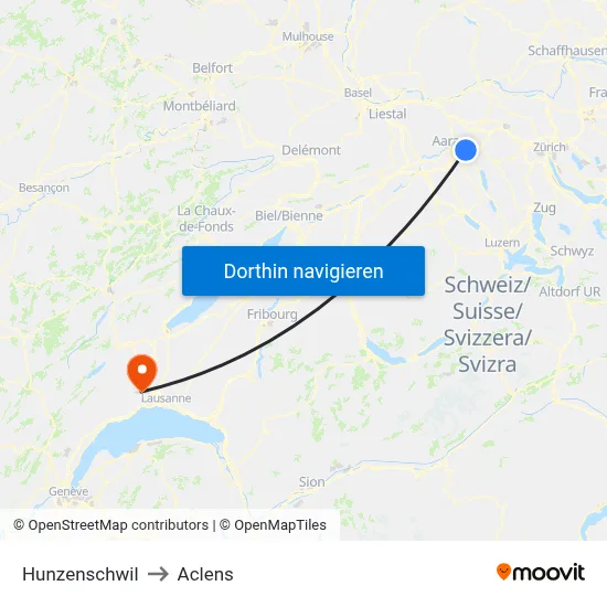 Hunzenschwil to Aclens map
