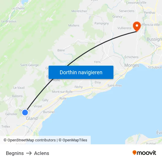 Begnins to Aclens map