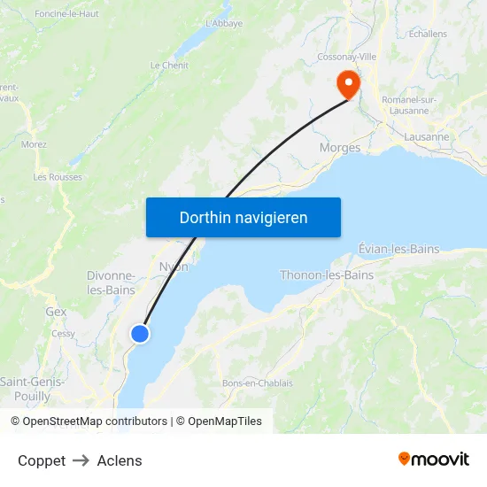 Coppet to Aclens map