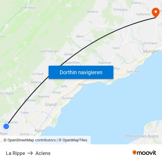 La Rippe to Aclens map