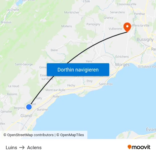 Luins to Aclens map