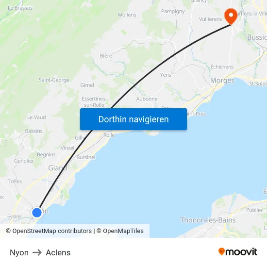 Nyon to Aclens map
