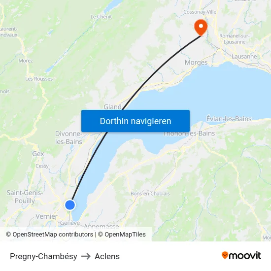 Pregny-Chambésy to Aclens map