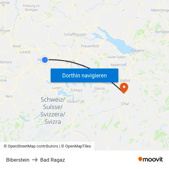 Biberstein to Bad Ragaz map