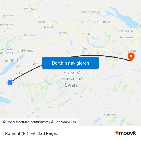 Romont (Fr) to Bad Ragaz map