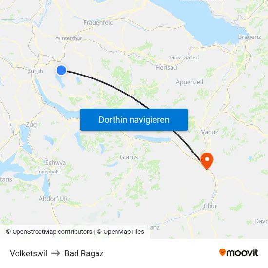 Volketswil to Bad Ragaz map