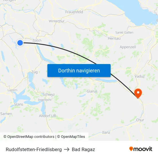Rudolfstetten-Friedlisberg to Bad Ragaz map