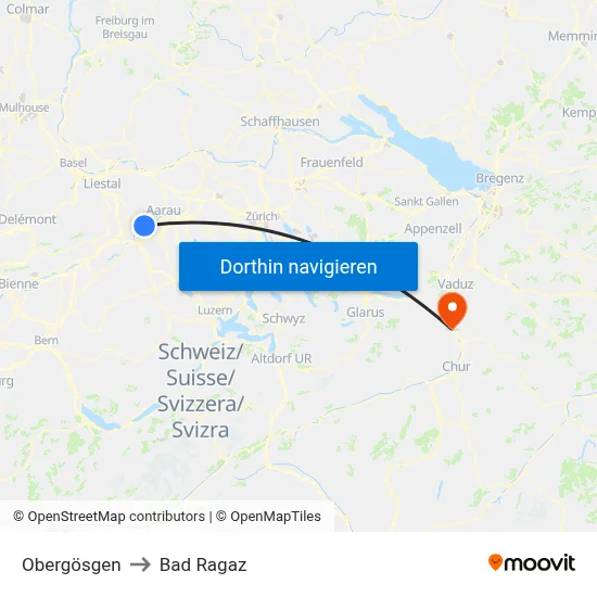 Obergösgen to Bad Ragaz map