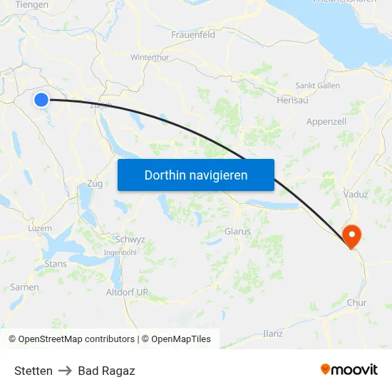 Stetten to Bad Ragaz map