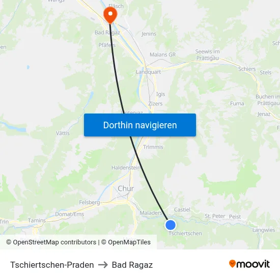 Tschiertschen-Praden to Bad Ragaz map
