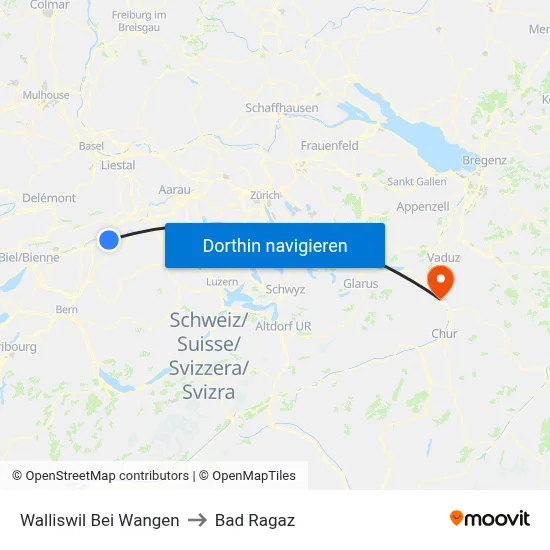 Walliswil Bei Wangen to Bad Ragaz map