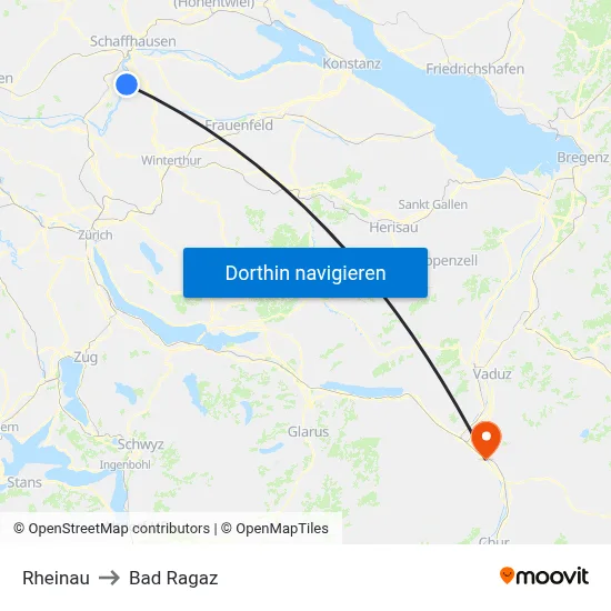 Rheinau to Bad Ragaz map