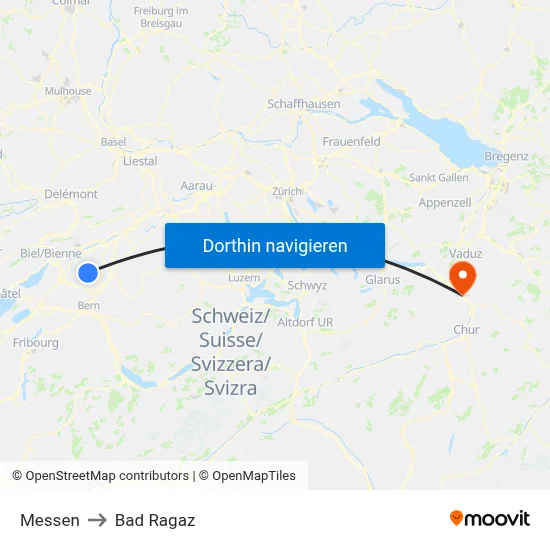 Messen to Bad Ragaz map