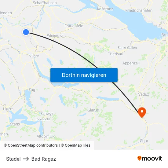 Stadel to Bad Ragaz map