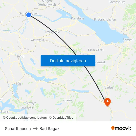 Schaffhausen to Bad Ragaz map