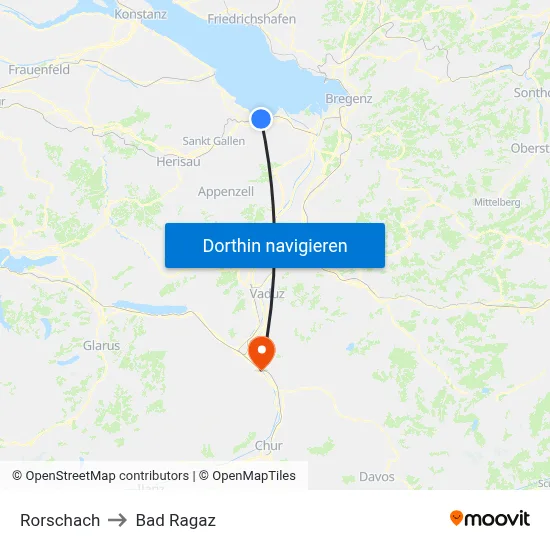 Rorschach to Bad Ragaz map