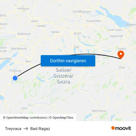 Treyvaux to Bad Ragaz map