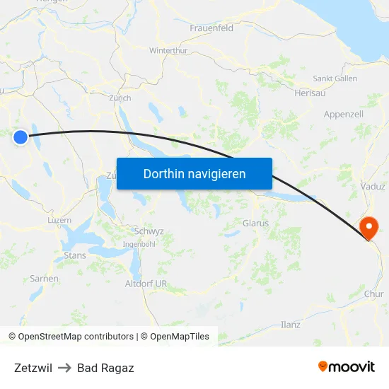 Zetzwil to Bad Ragaz map