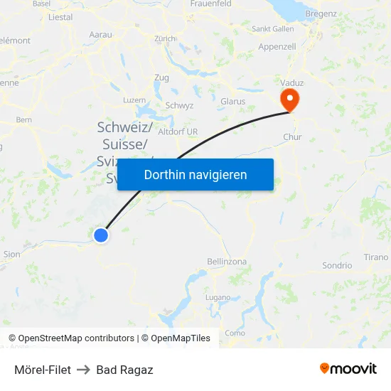Mörel-Filet to Bad Ragaz map