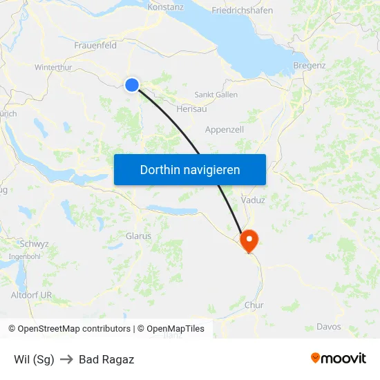 Wil (Sg) to Bad Ragaz map