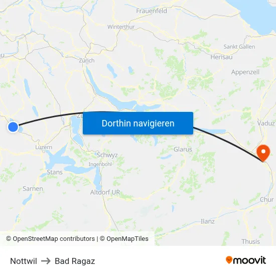 Nottwil to Bad Ragaz map