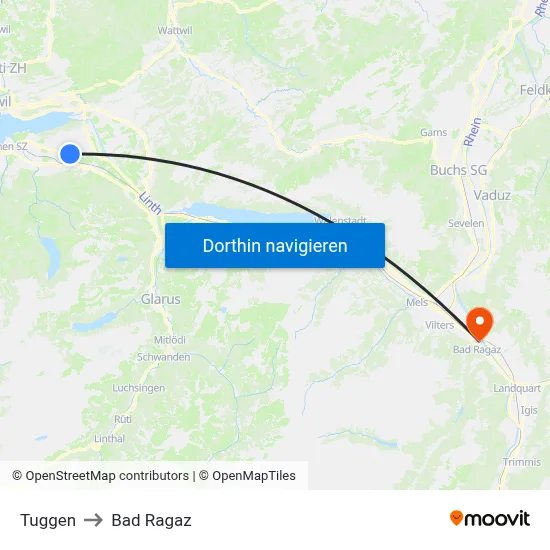 Tuggen to Bad Ragaz map