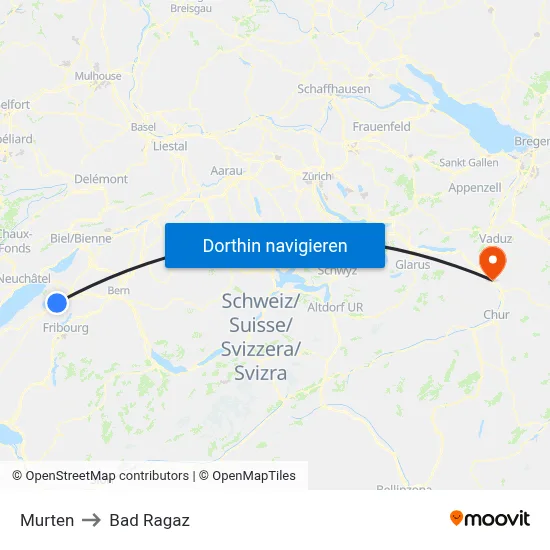 Murten to Bad Ragaz map