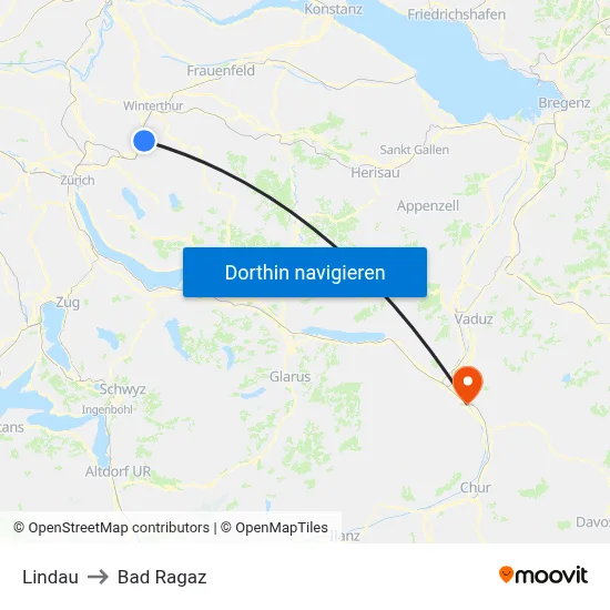 Lindau to Bad Ragaz map