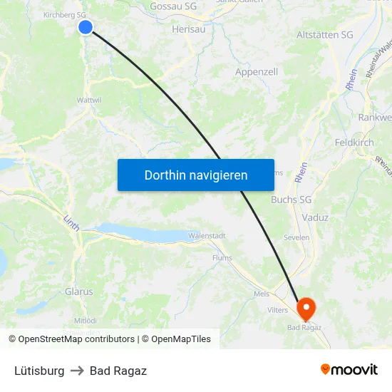 Lütisburg to Bad Ragaz map