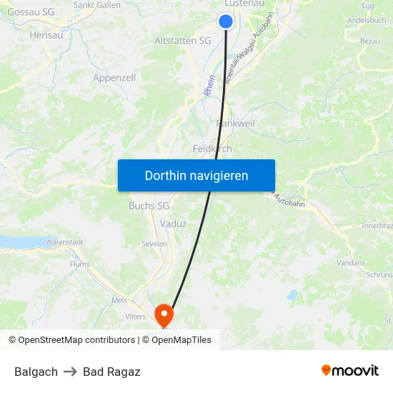 Balgach to Bad Ragaz map