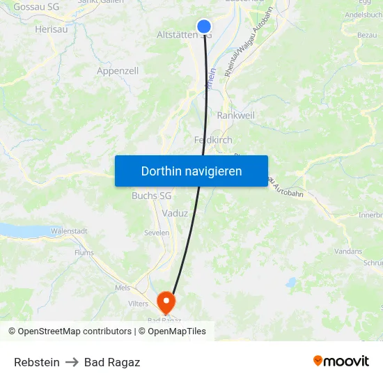 Rebstein to Bad Ragaz map