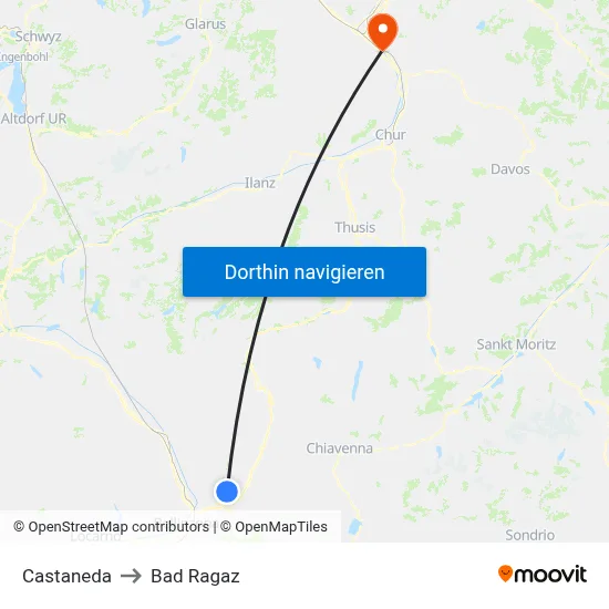 Castaneda to Bad Ragaz map