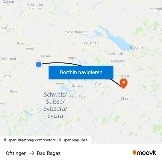 Oftringen to Bad Ragaz map