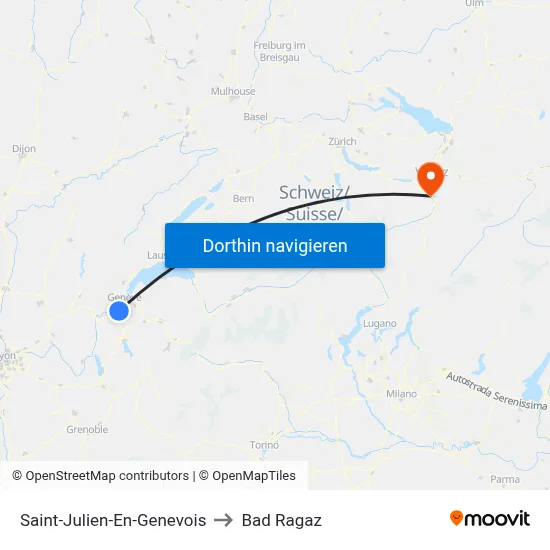 Saint-Julien-En-Genevois to Bad Ragaz map