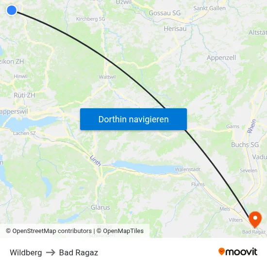 Wildberg to Bad Ragaz map