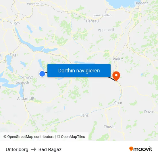 Unteriberg to Bad Ragaz map