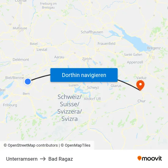 Unterramsern to Bad Ragaz map