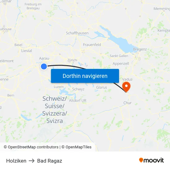Holziken to Bad Ragaz map