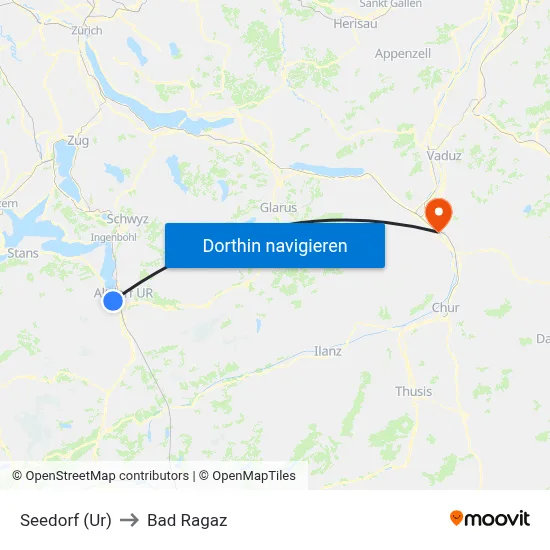 Seedorf (Ur) to Bad Ragaz map