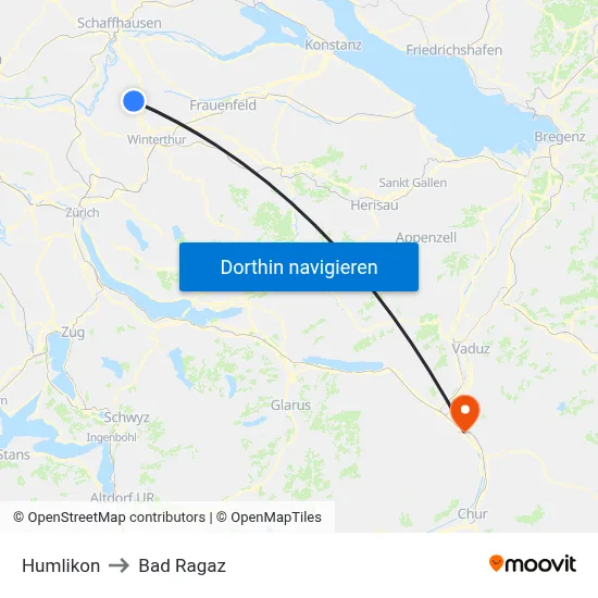 Humlikon to Bad Ragaz map