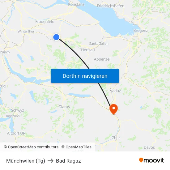 Münchwilen (Tg) to Bad Ragaz map