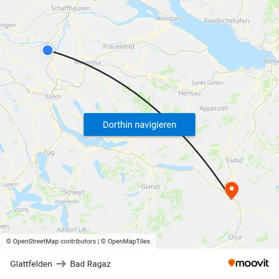 Glattfelden to Bad Ragaz map