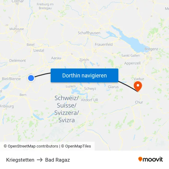 Kriegstetten to Bad Ragaz map