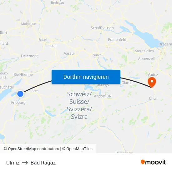 Ulmiz to Bad Ragaz map