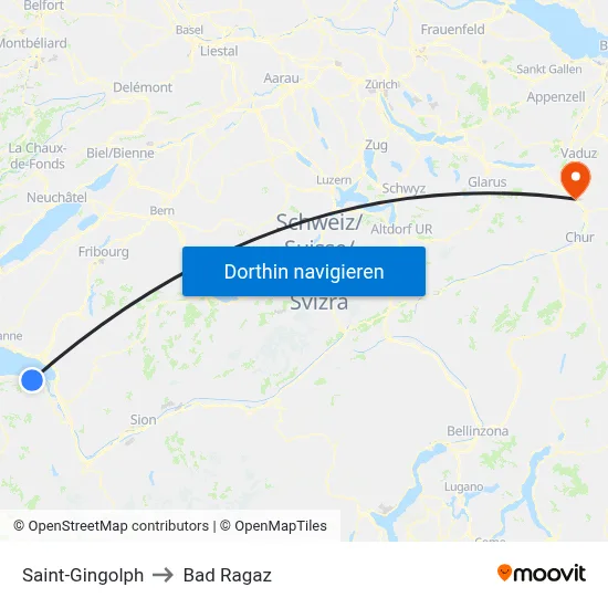 Saint-Gingolph to Bad Ragaz map