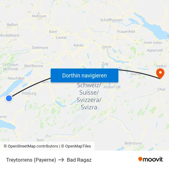 Treytorrens (Payerne) to Bad Ragaz map