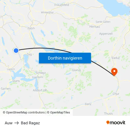 Auw to Bad Ragaz map