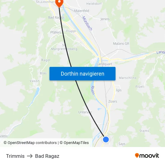 Trimmis to Bad Ragaz map